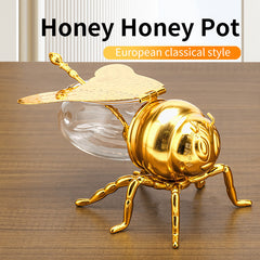 Classical Style Bee Sugar Bowl Seasoning Jar With Spoon Metal Crafts Kitchen Gadgets
