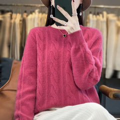 Women's Cable-knit Sweater Knitwear Top Pullover Solid Color Bottoming Shirt - Fashionner