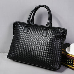Men's Bag Leather Large Briefcase Hand Woven Luxury Handbags Business Tote Bags For Men High Quality Laptop Handbags - Fashionner