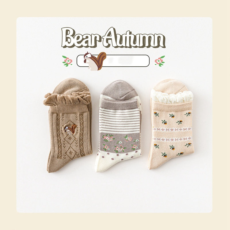 Minimalist Printed Cute Women's Mid Length Socks - Fashionner