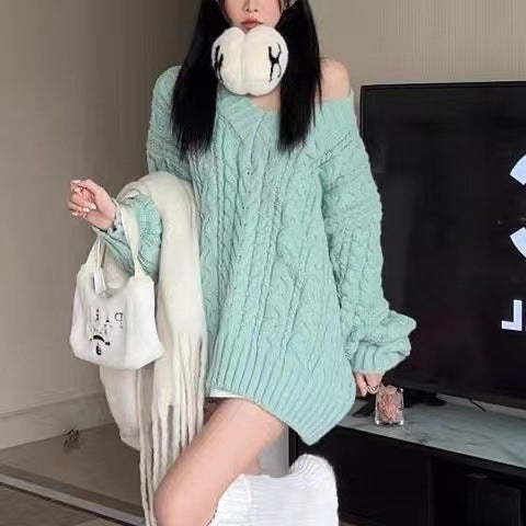 Women's V-neck Twist Lazy Gentle Bow Autumn And Winter Loose Velvet Thickened - Fashionner