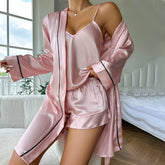Ice Silk Sling Shorts Nightgown Three-piece Set - Fashionner