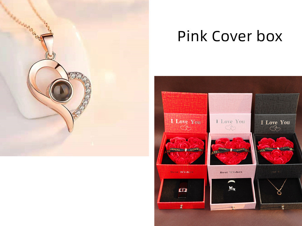 Hot Valentine's Day Gifts Metal Rose Jewelry Gift Box Necklace For Wedding Girlfriend Necklace Gifts - Fashionner