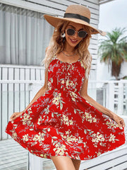 Floral Print Suspender Dress With Elastic Waist Design Fashion Summer Short Dresses Womens Clothing - Fashionner
