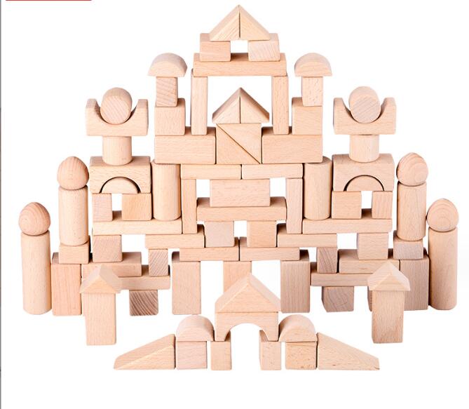 100 Blocks Made of Barrels of Beech Wood Lump Logs Baby Toys for Early Education for Children Building Block Children Puzzle Toy - Fashionner