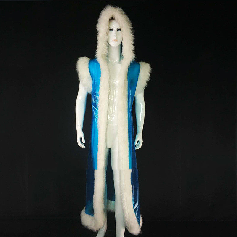 Long Pu Leather Fur Stitching Performance Costume Cosplay Anime - Fashionner