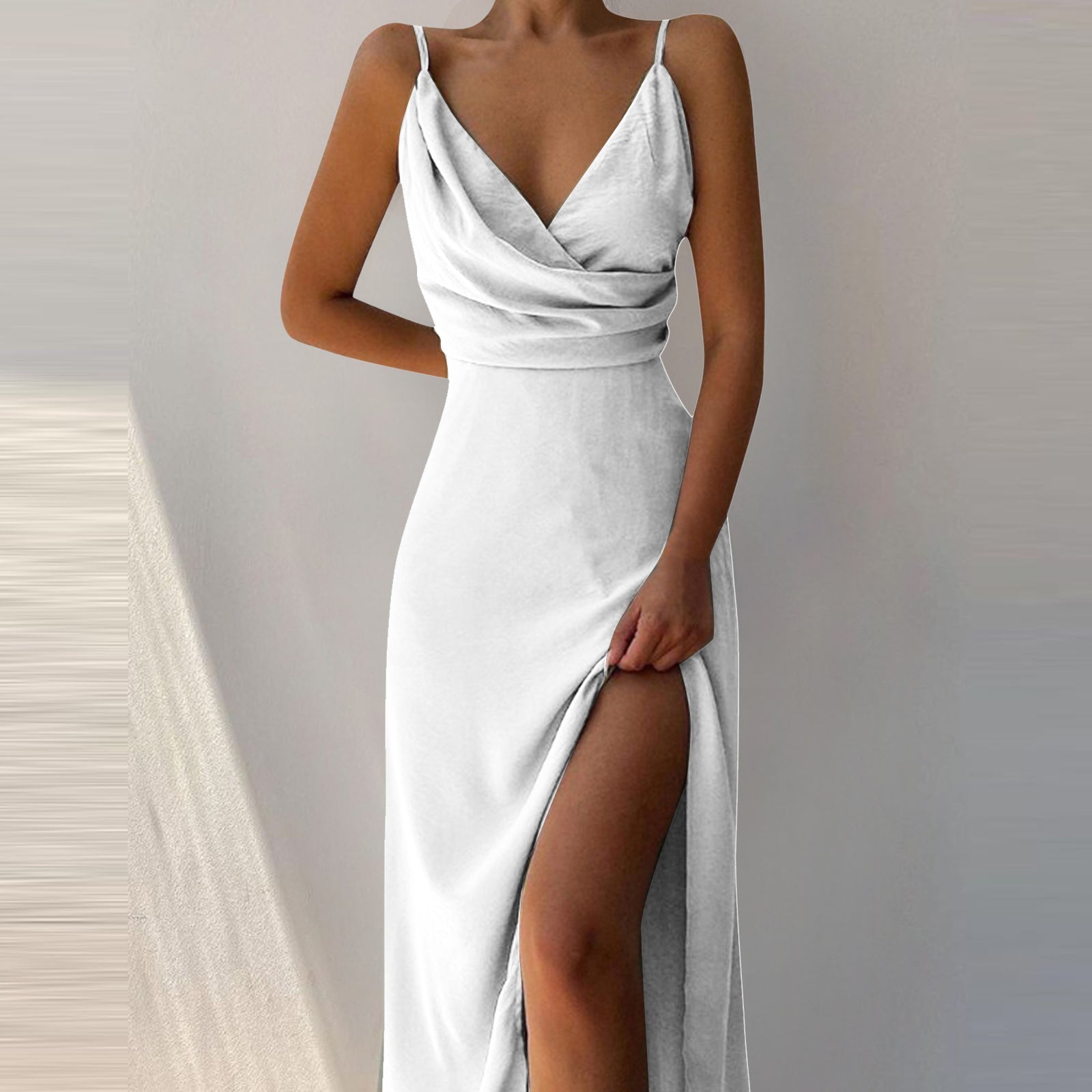 V-neck Slip Dress Low Cut Printed Slit Dress - Fashionner