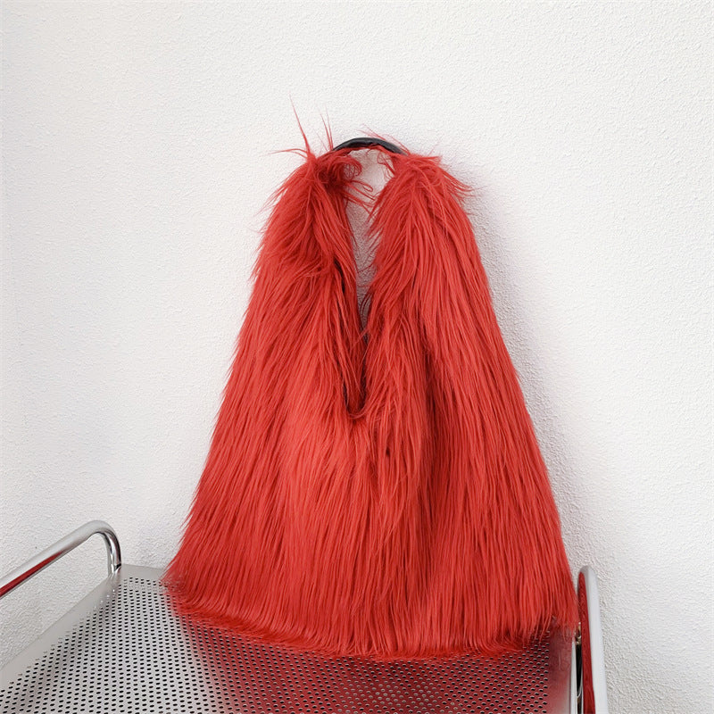 Water Wool One-shoulder Tote Plush Bag - Fashionner