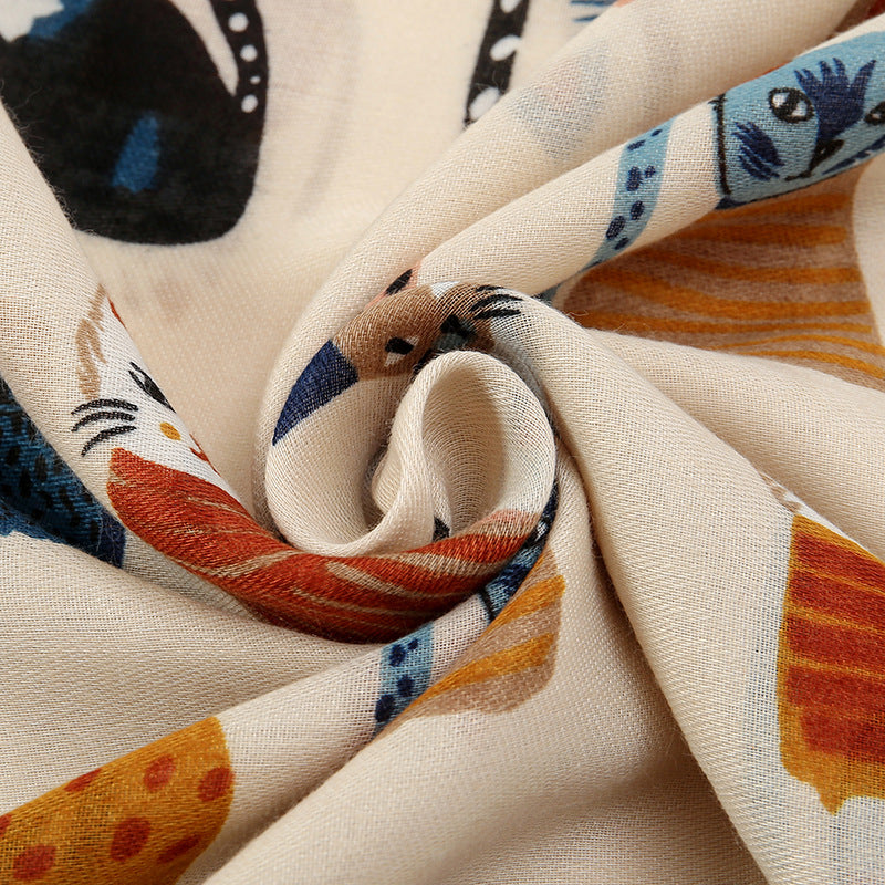 Autumn And Winter Polyester Long Scarf Female Cartoon Cat - Fashionner