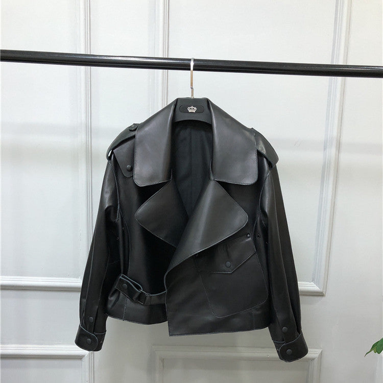 Women's Short Loose Small Leather Jacket - Fashionner