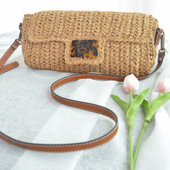 Straw Fashion Vintage Leopard Print Crossbody Bag - Fashionner
