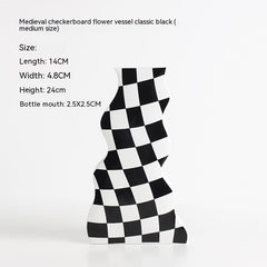 Ins Simple Chessboard Grid Ceramic Vase Living Room Bedroom Hydroponic Flower Vase Home Decoration Ornaments
