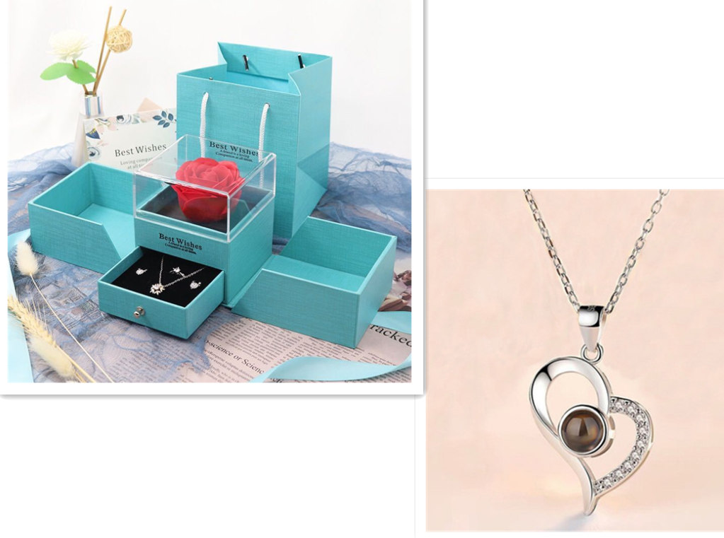 Hot Valentine's Day Gifts Metal Rose Jewelry Gift Box Necklace For Wedding Girlfriend Necklace Gifts - Fashionner