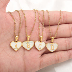 26 Letter Heart-shaped Necklace White Shell Love Clavicle Chain Fashion Personalized Necklace For Women Jewelry Valentine's Day - Fashionner