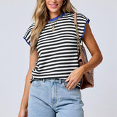 Women's Round Neck Knitted Top Casual Striped Contrast Color Sweater