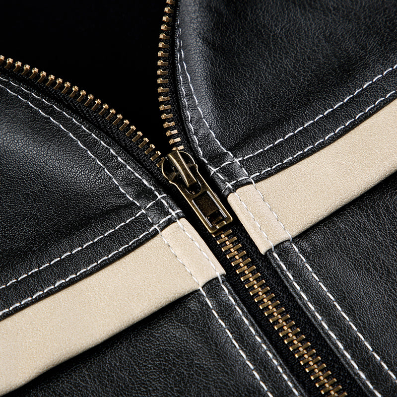 Women's Retro Contrast Color Split Leather Coat - Fashionner