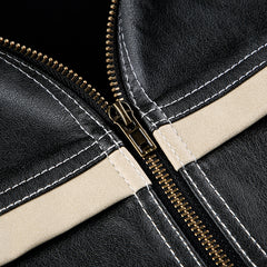 Women's Retro Contrast Color Split Leather Coat - Fashionner