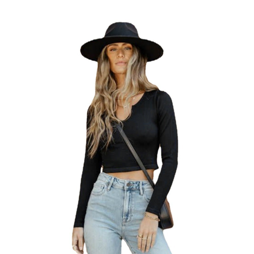 Rib Slim-fit Short Long Sleeve French Shirt - Fashionner