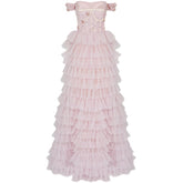 One-line Shoulder Wipe Chest Princess Studded Beaded Cake Skirt Pink Wedding Dress - Fashionner