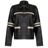 Women's Retro Contrast Color Split Leather Coat - Fashionner