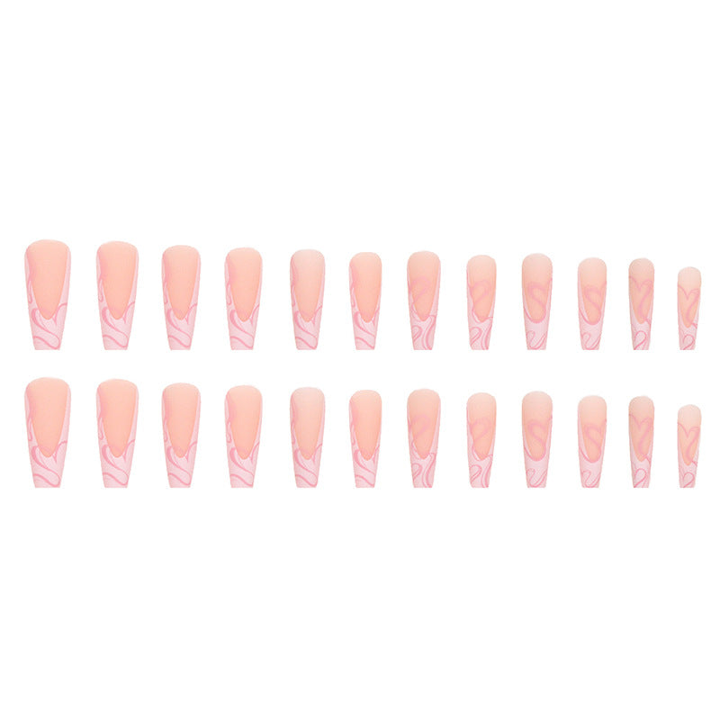 Heart Stripe Fake Nails - Fashionner