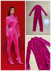 Rose Red Half Turtleneck Jumpsuit Suit - Fashionner