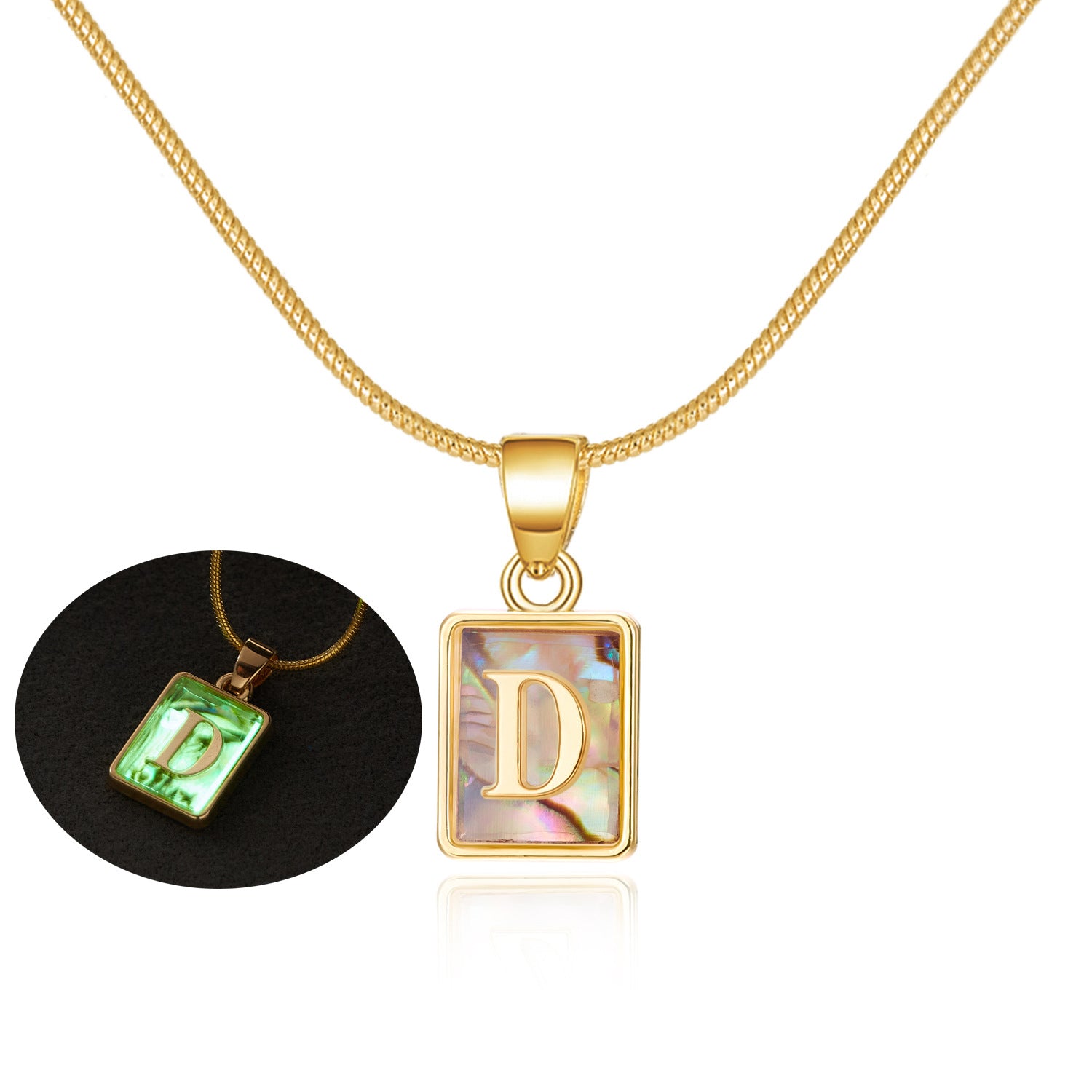26 Letter Square Necklace Colorful Shell Luminous Pendant Chain Necklace For Women Temperament Ladies Jewelry - Fashionner