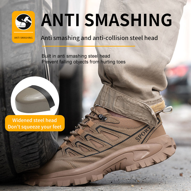 New Shoes Men's Steel Anti Smash And Anti Stab Safety Shoes Thickened Wear Resistant Rubber Soles Breathable Deodorant Site Shoes - Fashionner