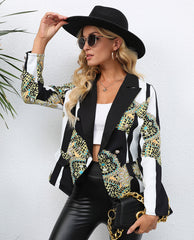 Ladies Fashion Print Lapel Small Blazer - Fashionner