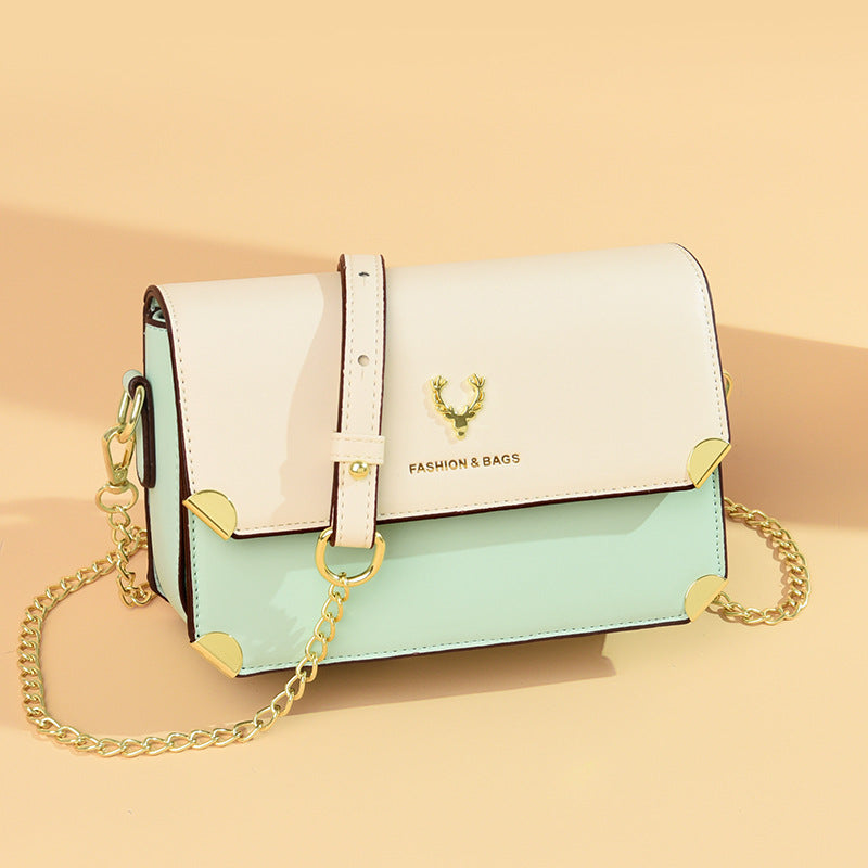 Fashion Color Contrast Deer Head Chain Crossbody Bag - Fashionner