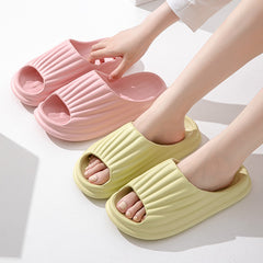 Home Slippers Women Men New Solid Striped Peep-toe Shoes House Floor Bathroom Slippers For Couple - Fashionner