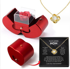 Fashion Jewelry Box Red Apple Christmas Gift Necklace Eternal Rose For Girl Mother's Day Valentine's Day Gifts With Artificial Flower Rose Flower Jewelry Box - Fashionner
