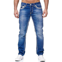 Men Jeans With Pockets Straight Pants Business Casual Daily Streetwear Trousers Men's Clothing - Fashionner