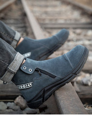 Fall Winter High-Top Men's Non-Slip Wear-Resistant Cowhide Work Shoes Anti-Smash And Anti-Piercing Safety Shoes For Welders - Fashionner