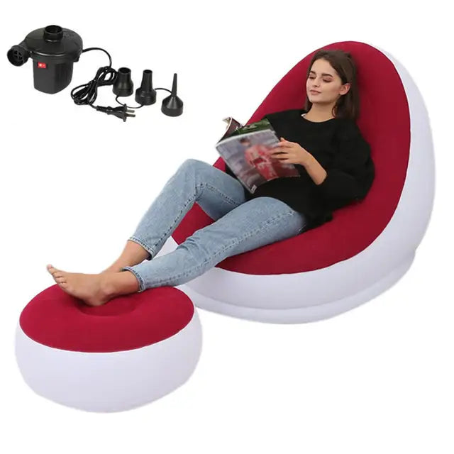 Iatable Air Mattress Lazy Sofa Deck Chair Comfortable Leg Stool Rest Single Beanbag for home and Outdoor Use - Fashionner