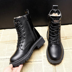 Winter All-matching Flat Bottom Thickened Booties Cotton-padded Shoes With Velvet - Fashionner