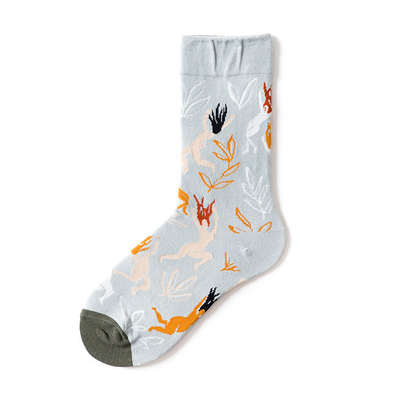 Trendy Mid-calf Length Socks Preppy Style Stockings Artistic Illustration Socks - Fashionner