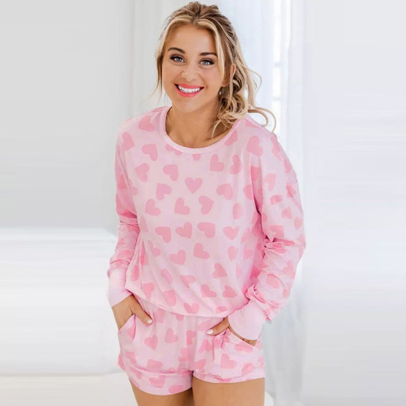 Heart Shape Printed Home Two-piece Women's Clothing - Fashionner
