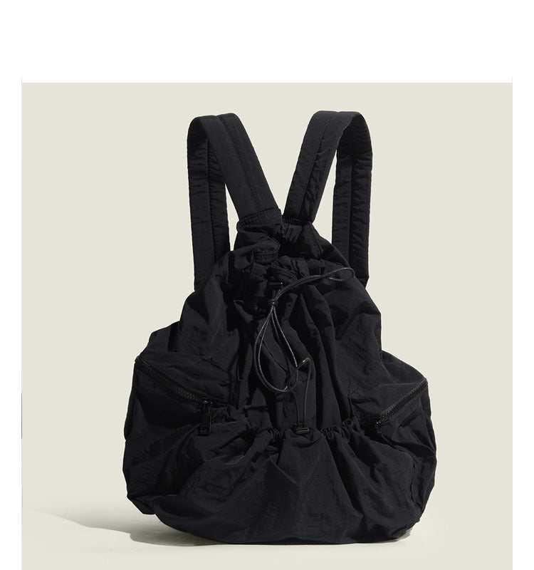 Large Capacity Student Schoolbag Casual Versatile Pleated Nylon Canvas - Fashionner