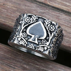 Popular Titanium Steel Men's Ring Spades Epoxy Carved Rings For Men And Women