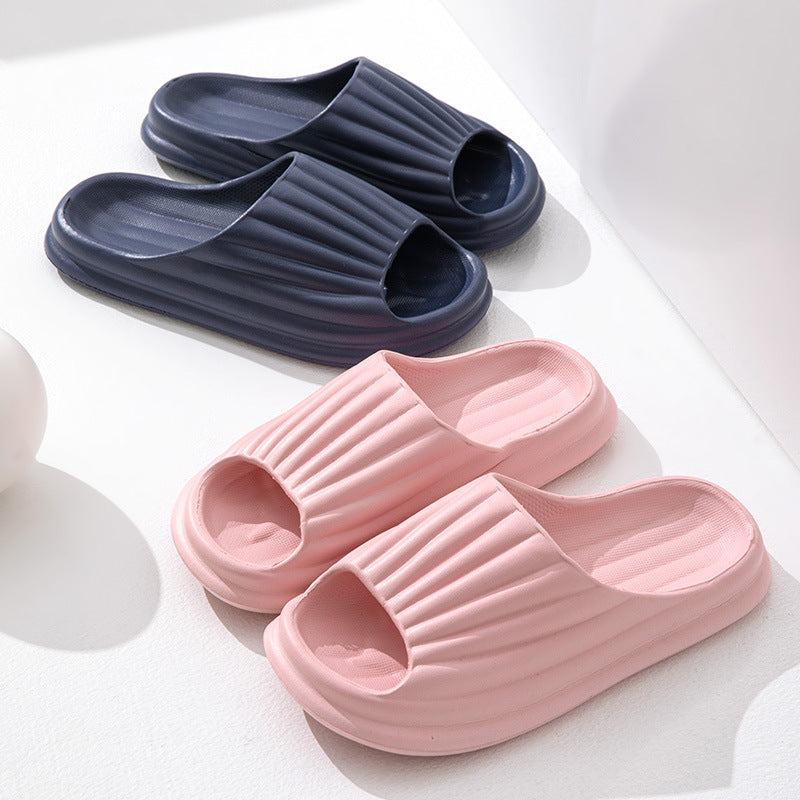 Home Slippers Women Men New Solid Striped Peep-toe Shoes House Floor Bathroom Slippers For Couple - Fashionner