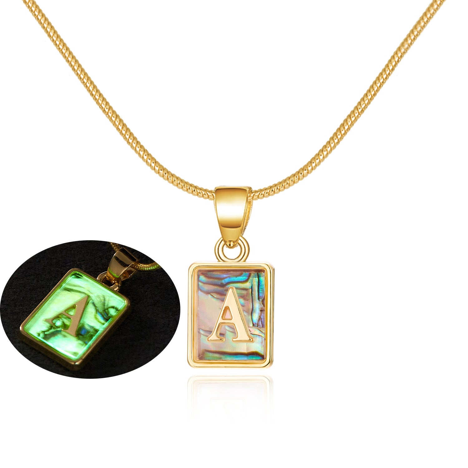 26 Letter Square Necklace Colorful Shell Luminous Pendant Chain Necklace For Women Temperament Ladies Jewelry - Fashionner