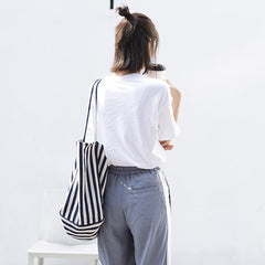 Striped Canvas Bags High Capacity Shoulder Bags For Women Fashion Shopper Handbags Casual Shopping Totes - Fashionner