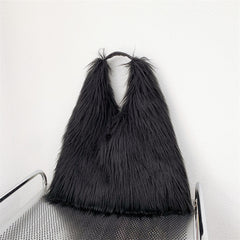 Water Wool One-shoulder Tote Plush Bag - Fashionner