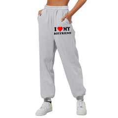 I Love MY BOYFRIEND Printed Trousers Casual Sweatpants Men And Women Sports Pants - Fashionner
