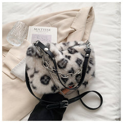 Winter Plush Bags Chain Shoulder Bag Women Flowers Print Handbags - Fashionner