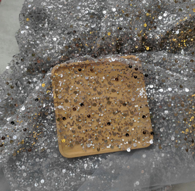 Sequined Pearl Embroidery Lace Asymmetric Single Sleeve Dress - Fashionner