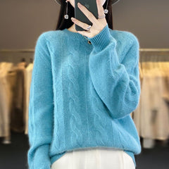 Women's Cable-knit Sweater Knitwear Top Pullover Solid Color Bottoming Shirt - Fashionner