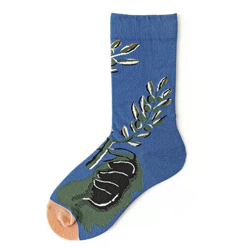 Trendy Mid-calf Length Socks Preppy Style Stockings Artistic Illustration Socks - Fashionner