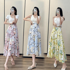 Women's Fashion High Waist Slimming Wide Hem Printed Dress - Fashionner